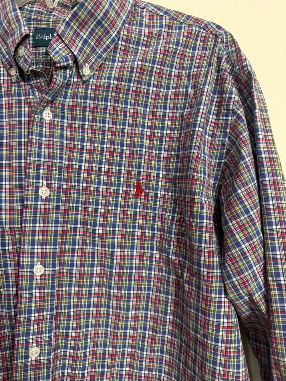 Ralph Lauren-Men M Classic Blue Green Red Plaid-Long Sleeve Button Down XL - Picture 2 of 4